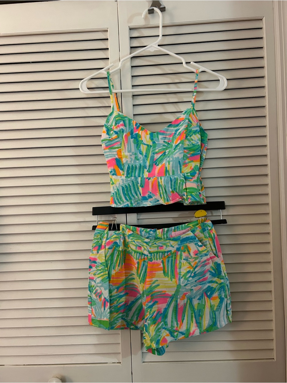Lilly Pulitzer Neon Palm Print Crop Tank and Shorts Set